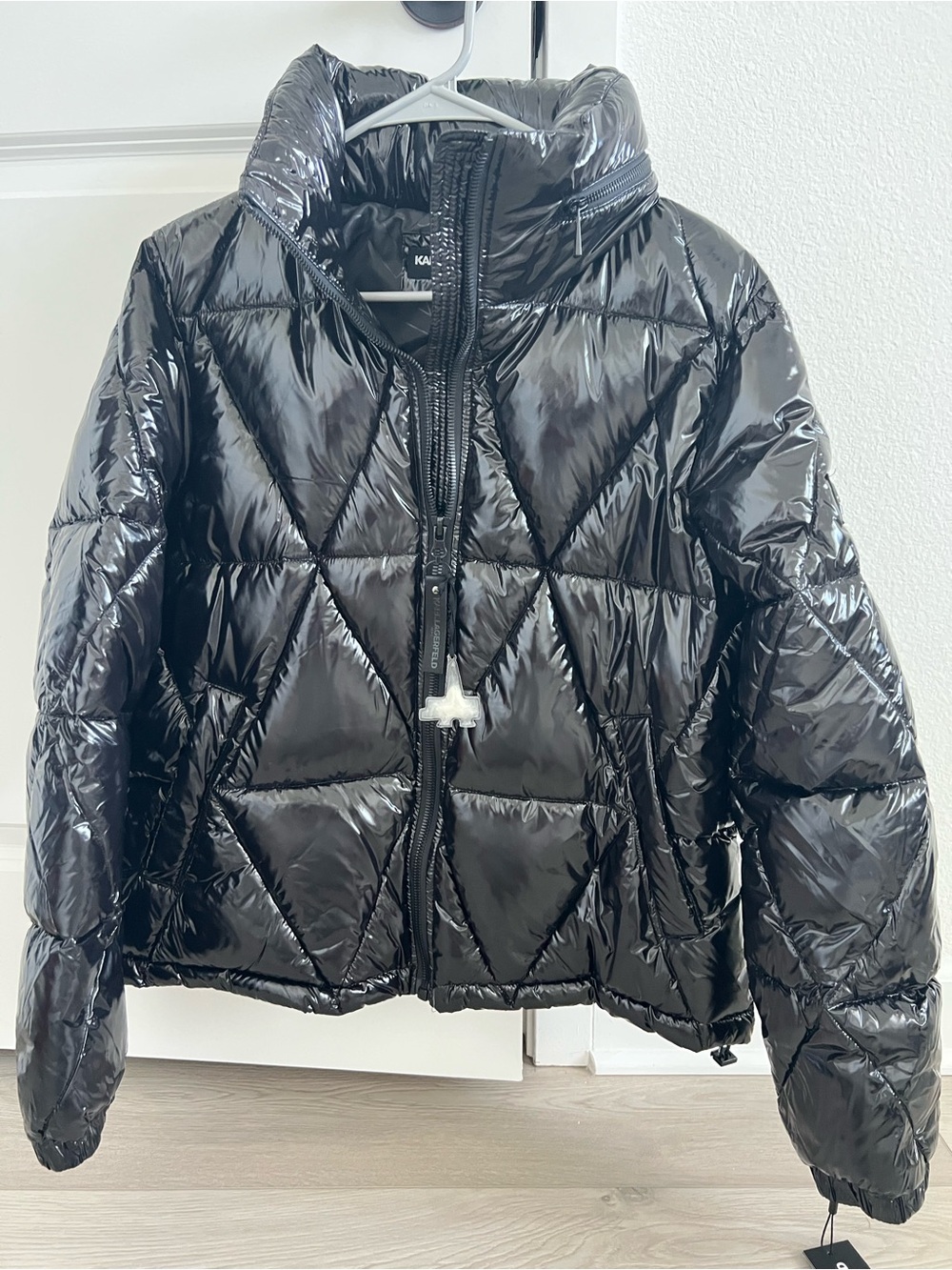Karl Lagerfeld Shiny Black Quilted Puffer Jacket - Picture 8 of 8